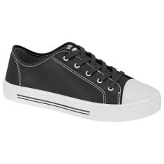 Tênis Casual Feminino Napa Verniz Preto Branco Moleca 5667.341