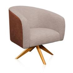 Poltrona Giratória Corano Nozes com Linho Base Madeira Bege - D'ROSSI