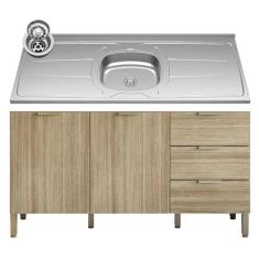 Balcão Gabinete Com Pia Inox 160cm Charm K02 Freijó - Mpozenato
