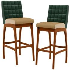 Kit 02 Banquetas Altas Sala De Jantar Fixa Mila L02 Facto Verde Musgo 