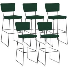 Kit 05 Banquetas Para Cozinha Sala De Jantar Base Em Aço Allana L02 Suede Verde Musgo - Lyam Decor