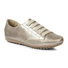 Tênis Casual em Couro Feminino com Elástico Costura Manual e Sola Borracha-Feminino