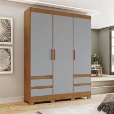 Guarda Roupas 3 Portas 4 Gavetas B55 Marrom/Cinza
