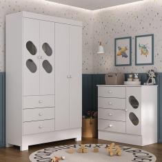 Quarto Infantil com Guarda Roupa e Cômoda Stella Branco