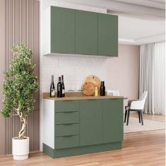 Cozinha Modulada 2 Peças com Tampo 1 Aéreo 3 Portas e 1 Balcão Pia Ipanema Cabecasa Madeiramadeira Verde