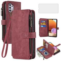 Asuwish Capa de telefone para Samsung Galaxy A32 4G 6,4 polegadas capa carteira e protetor de tela de vidro temperado couro flip porta-cartão de crédito slot acessórios para celular A 32 32A S32 G4