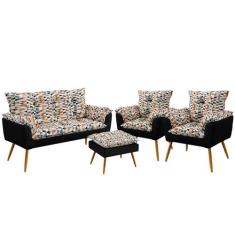 Namoradeira e 2 Poltronas Beta com Puff Lunar F-014 Sued Estampado Beg