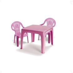 Mesinha Infantil Rosa 46X38Cm+2 Cadeira Poltroninha Kids - Injeplastec