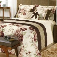 Kit Edredom Vitória Queen Floral Tabaco 07 Peças - Enxovais Aquarela