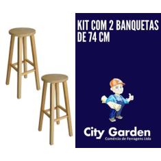 Kit com 2 banquetas tamanho 74cm de madeira pinus - CITY GARDEN