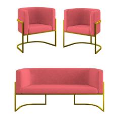 Kit 2 Poltronas Sofá 2 Lugares Para Recepção Balaqui Rosa