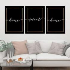 Kit 3 Quadros Decorativos Home Sweet Home - Preto 45x34cm - Quadros On