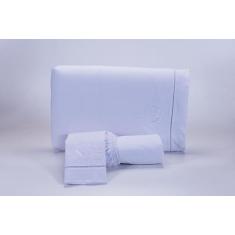 Jogo Lençol 3 Peças Cama Viúva Percal 200 Fios com Bordado e Ponto Pal