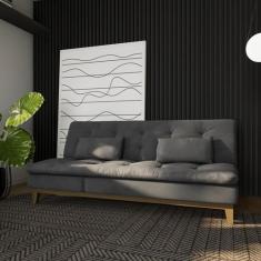 Sofá-Cama 3 Lugares Casal Antonella com Pés de Madeira Suede Cinza - M