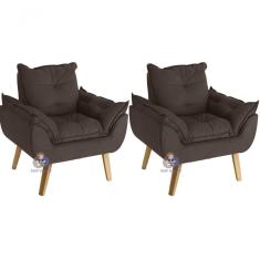 Kit 02 Poltrona Decorativa Opala Suede Marrom Smf Decor