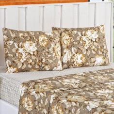 Jogo de Cama Bouti Microfibra Solteiro 03 Peças - Cáqui - Bia Enxovais
