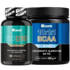 Coenzima Q10 60 Caps + Bcaa 10:1:1 200g em Pó Growth, Laranja