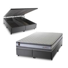 Conjunto Box Baú Cinza Alpine Cinza 158x198x72 c/ Molas Ensacadas