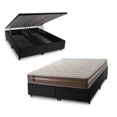 Conjunto Box Baú Preto Georgia Bege 158x198x67 c/ Molas Ensacadas