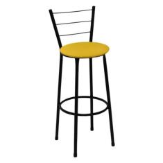 Banqueta Média Preta com Encosto para Cozinha Assento Amarelo - Fortmi