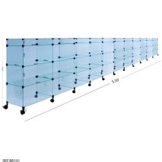 Balcão de Atendimento Modulado em Vidro com Rodízios - 5,50 x 1,10 x 0,30
