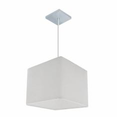 Lustre Pendente Quadrado Vivare Md-4058 Cúpula Em Tecido 21/25x25cm - Bivolt Branco 127/220v
