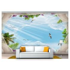 Papel De Parede Paisagem Digital Céu Pássaros  Dah19 - Você Decora