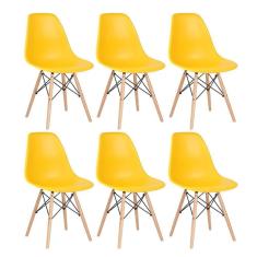 Kit 6 Cadeiras Charles Eames Eiffel Dsw Com Pés De Madeira Clara Amarelo