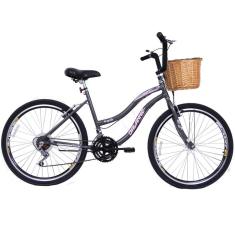 Bicicleta Aro 26 18 marchas com Cesta de Vime Beach
