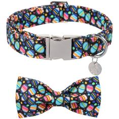 DOGWONG Coleira para cães de Páscoa - Linda coleira preta com laço, ovos de algodão com fivela de metal para cães pequenos, médios e grandes