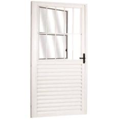 Kit com 2 Portas Social Palheta de Alumínio 210 X 80cm Linha 25 Lado Direito Esquadrias Bergame Branco