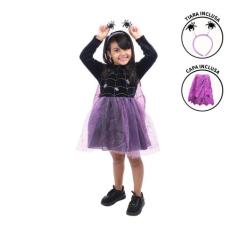 Fantasia Halloween Infantil Feminina Vestido Viúva Negra Com Tiara - F