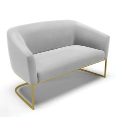 Sofá Namoradeira 2 Lugares Base Industrial Dourado Stella Suede Cinza D03 - D`Rossi