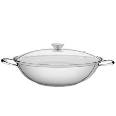 Wok com Fundo Triplo Tramontina Inox 34Cm, Panela Aço Inox Wok Ventura
