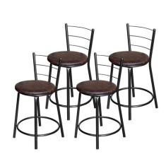 Jogo 4 Banqueta Baixa Para Cozinha Epoxi Craqueada Assento Estofado - 