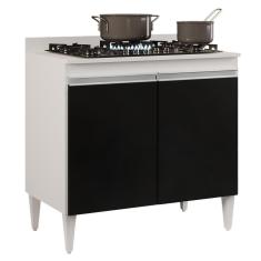 Balcão Para Cooktop 80cm 2 Portas Flórida Branco-preto - Lumil Móveis
