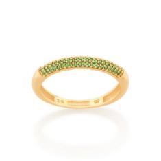 Anel Meia Aliança Banhado Ouro Com Zircônias Verdes Rommanel  512973, 