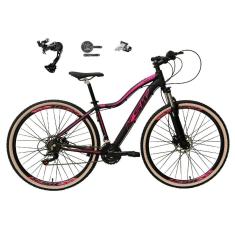 Bicicleta 29 Feminina KSW MWZA Câmbio Shimano Alívio 27v K7 Freio Hidráulico 3x9 Trava Pneus Bege-Feminino