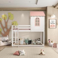 Cama Alta Infantil Club House Sweet Casatema Branco/Rosa