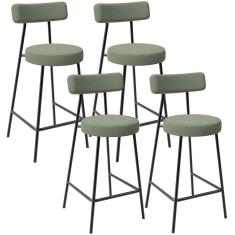 Kit 04 Banquetas Baixa Para Cozinha Sala De Jantar Bar Bancada Milão L02 Bouclê Oliva - Lyam Decor