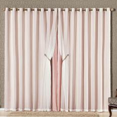 Cortina Bélgica 4,00M X 2,70M Tecido Microfibra Com Voal Pingentes Luxo - Rosê