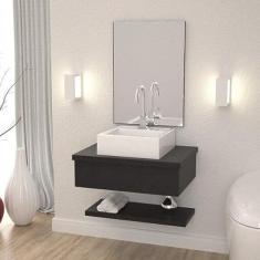 Bancada para Banheiro com Cuba Q35 Prateleira e Espelheira 606w Metrópole Compace Preto Onix