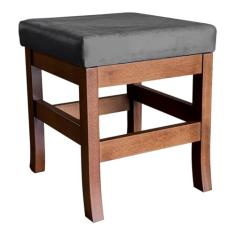 Puff Banqueta Quadrada Barcelona para Sala de Estar Madeira Maciça Suede Cinza CCS