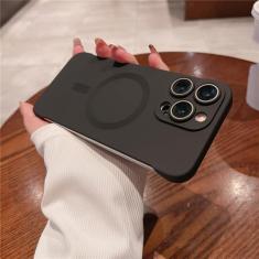 Capa sem moldura ultrafina para iphone 15 pro max 14 plus 13 12 lente de carregamento sem fio proteção de filme capa dura para pc, preta, para iphone 13