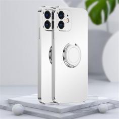 Capa de telefone galvanizada fosca macia para iPhone 11 12 13 Pro Max XS X XR 7 8 Plus SE 2020 Mini suporte com anel de suporte capa traseira, branca, para iPhone 7Plus