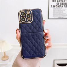 Capa de telefone carteira de couro de luxo para iPhone 14 Pro Max 14 Plus 13 Pro Max 12 Capa de proteção de lente para iPhone 12 Pro, azul, para iPhone 12