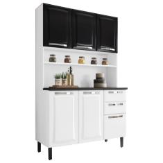 Cozinha Completa Compacta Pratika 6 Portas 2 Gavetas Branca e Preta Itatiaia