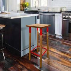 Banqueta Bistro Industrial Colors Ferro E Madeira Maciça - Vermelha Vermelho