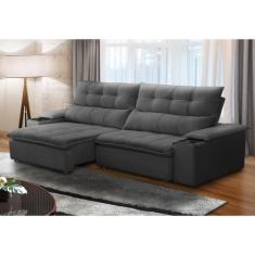 Sofá Retrátil e Reclinável 4 Lugares 250cm com Porta Copos e Objetos B