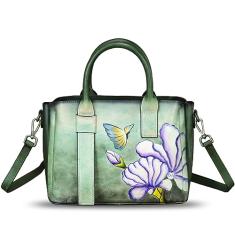 Bolsa feminina de couro genuíno pintada à mão, bolsa de mão com alça superior, bolsa tiracolo, Padrão 3